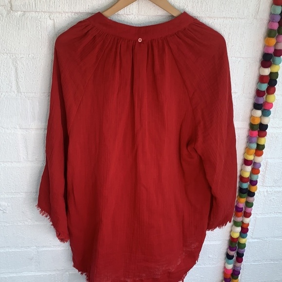 Red Carter Cotton Gauzy Popover Tunic Red Cover Up XS - Picture 10 of 10